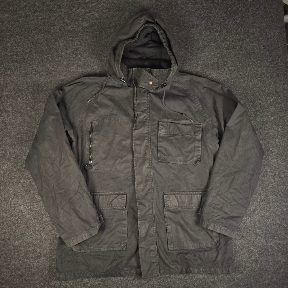 Club Monaco Men's Washed Black Field Jacket Hooded Utility Coat  Size XL